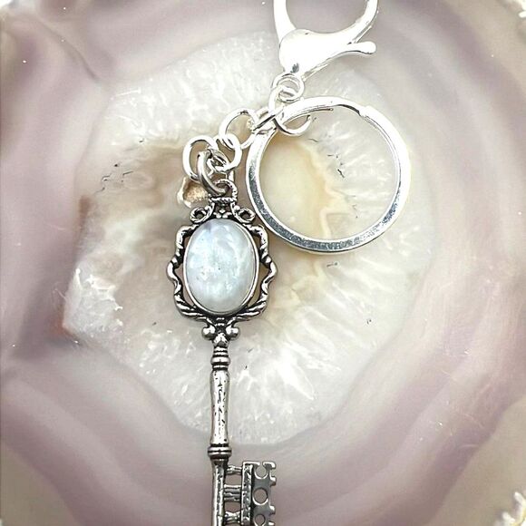Genuine Moonstone Key Purse Charm Keychain - NEW! - Picture 2 of 5